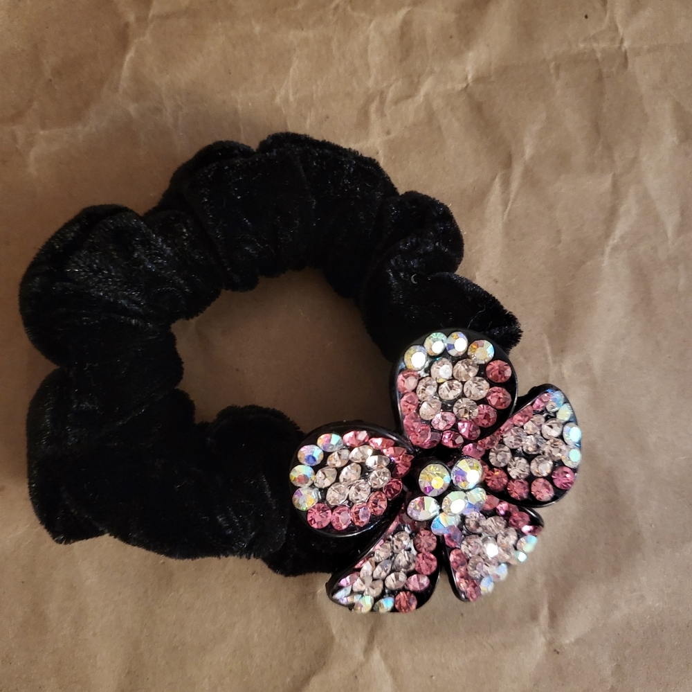 Velvet Diamond STUDDED flower Scrunchie